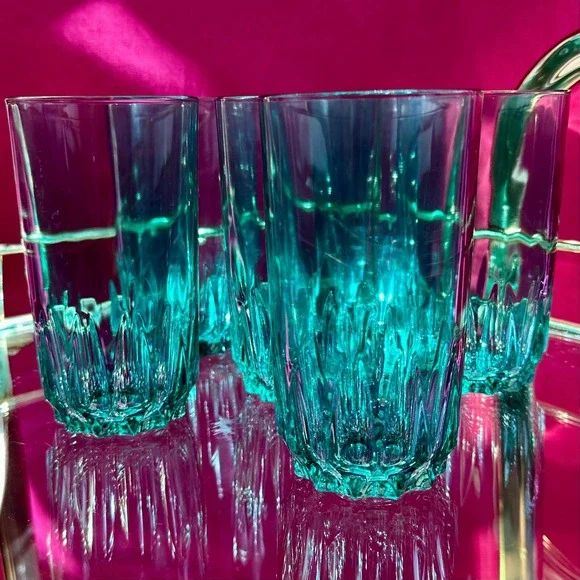 Set of 6 Vintage Green Luminarc Glasses Holiday Christmas Barware Entertaining - Picture 17 of 17